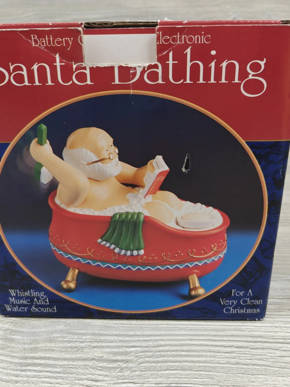 Vintage Santa Bathing Animated Electronic Christmas Decoration Tested w/ Box
